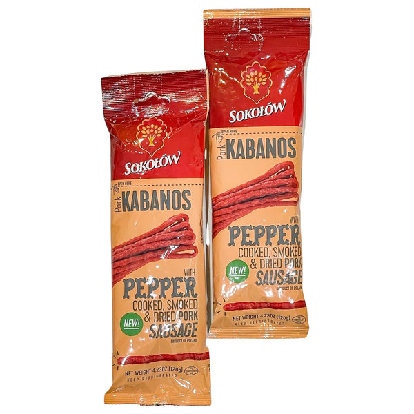 Dry Thin Kabanos with Pepper, Cooked, Smoked and Dried Pork Sausage, Polish