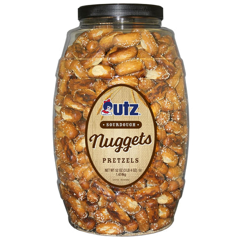 Utz Sourdough Nuggets Pretzels 52 oz. Barrel, Bite-Size Pretzels with Classic Sourdough