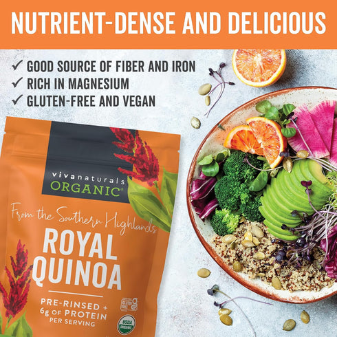 24 oz (1.5 lb) Viva Naturals Organic Quinoa, Pre-Washed Whole Grain, Plant Protein, USDA Organic, Gluten-Free, Non-GMO