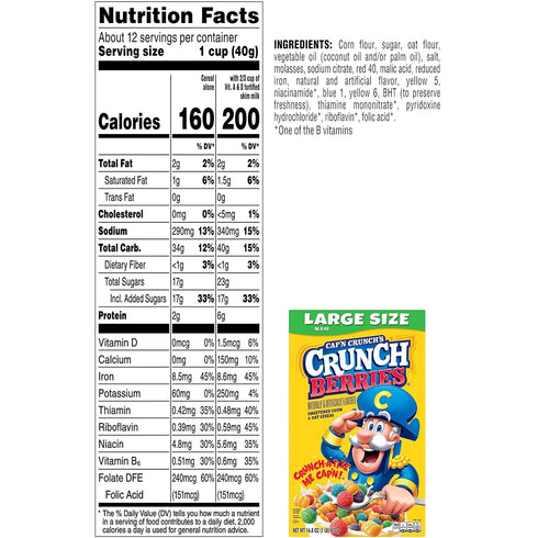 16.8oz (4 Pack) Cap'n Crunch Cereal, Crunch Berries, Boxes