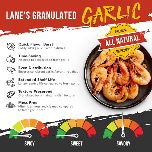 10.5oz Lane's Granulated Garlic Seasoning - All Natural Premium Garlic Granules for Cooking and Grilling | No