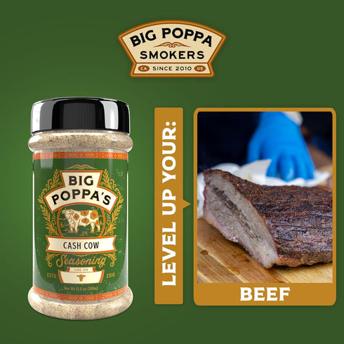 (13 Oz Big Poppas Cash Cow Beef Rub Championship BBQ Seasoning for Brisket, Burgers & Ribeye Balanced Beefy Flavor