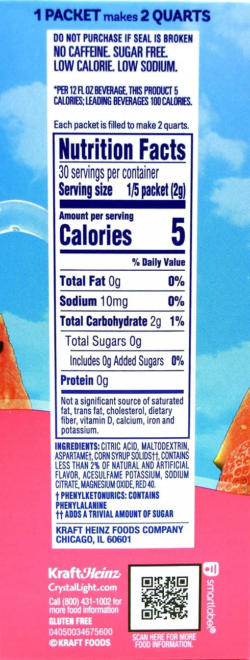 12-Quart (Pack 5) Crystal Light Strawberry Watermelon Drink Mix, Canister