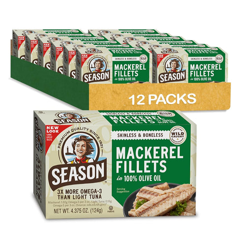Season Mackerel in Olive Oil - Skinless & Boneless, Wild Caught Fish,