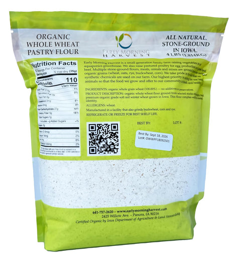 Early Morning Harvest Organic Whole Wheat Pastry Flour - Made from Non-GMO Whole Wheat - Stone Ground Pastry Flour