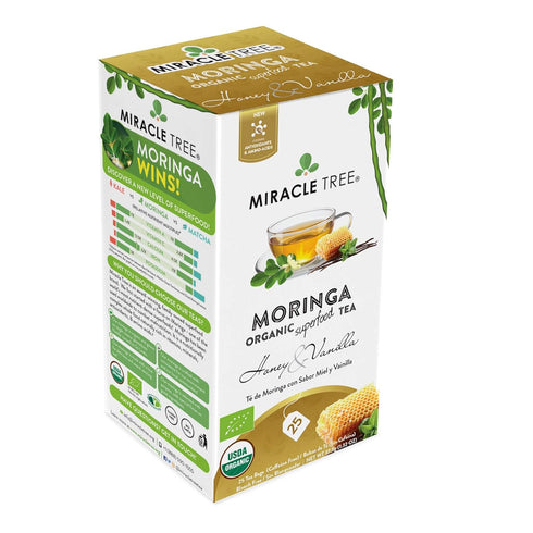 Miracle Tree Organic Moringa Superfood Tea, 25 Individually Sealed Bags, Honey & Vanilla
