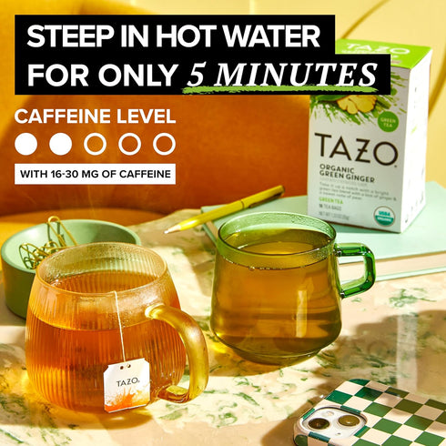 16 TAZO Organic Green Tea, Green Ginger, Caffeinated Tea, Total Bags