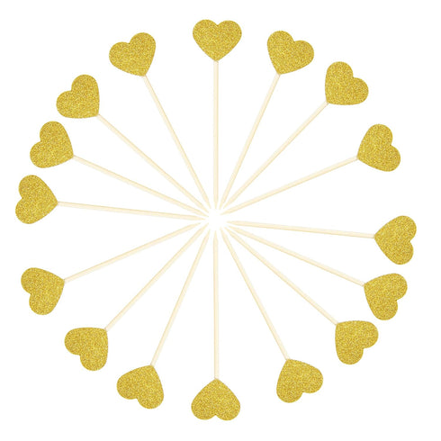 Ercadio Gold Glitter Heart Cupcake Toppers, Sweet Love Theme Cupcake Picks, 40 PCS