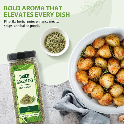 4.2 oz (120g), Soeos Dried Rosemary Leaves, Whole Rosemary for Cooking, Seasoning, Baking, Roasting, Marinades and Tea