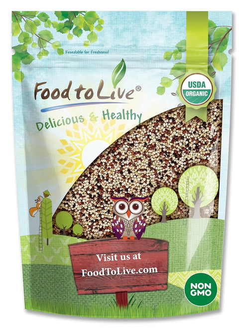 Food to Live Organic Tri-Color Quinoa, 3 Pounds Non-GMO, Blend of White,