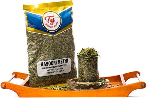 100g (3.5oz) TAJ Kasoori Methi, Dried Fenugreek Leaves Pouch |