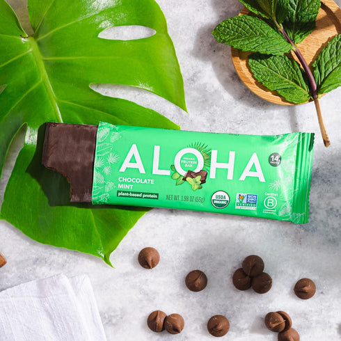 1.98 Oz (Pack 12) ALOHA Organic Plant Based Protein Bars, Chocolate Mint