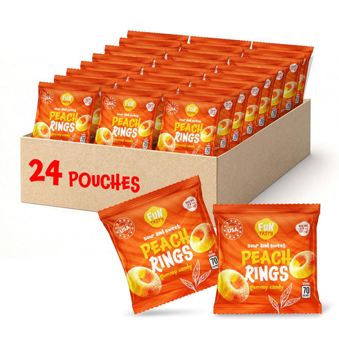 Peach Rings - 24 Packs - Peach Gummy Candies Individually Wrapped -