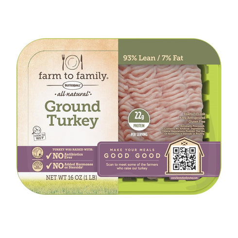 Farm to Family by Butterball, Fresh 93%/7% Lean Ground Turkey, No Antibiotics