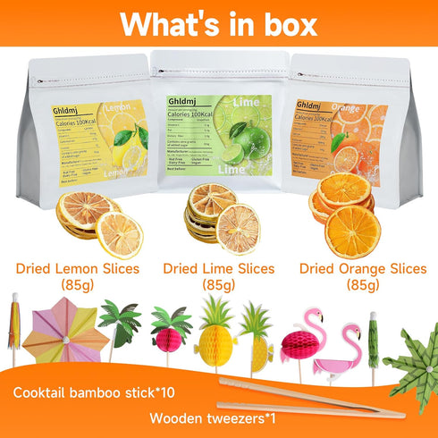 3-Pack LIME,9oz With10 1 Dehydrated ORANGE,LEMON & total,Premium Craft Cocktail Garnish Pcs Drink Umbrellas Picks