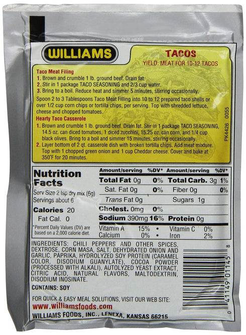 Wiiliams 1.25 (Pack 6) Williams Taco Seasoning Mix, Ounce
