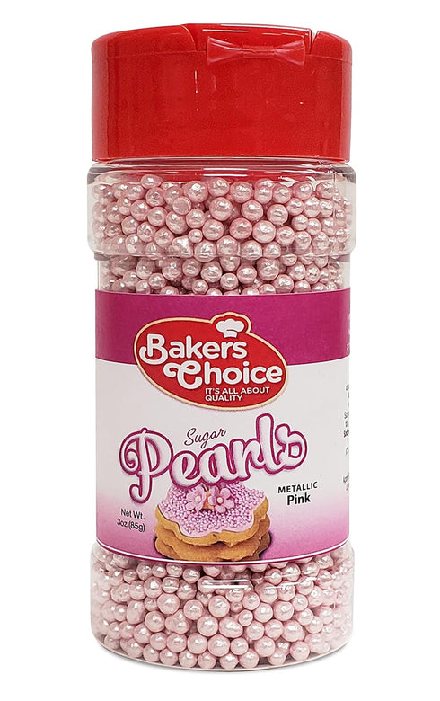 Baker's Choice Edible Pearls - Metallic Pink Pearl Sprinkles - Edible Sugar Pearls, Dairy Free, Kosher - 3 oz.