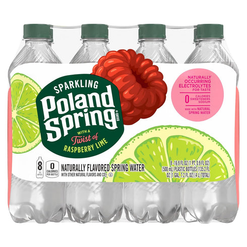 16.9 Oz (Pack 8) Poland Spring Sparkling Water, Raspberry Lime, Fl
