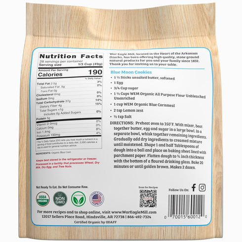 48 oz (2 Pack) War Eagle Mill Organic Blue Cornmeal, Bag