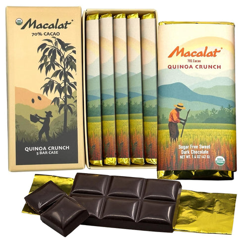 Macalat Quinoa Chocolate Crunch Bar, Sugar-Free Sweet Dark Chocolate Quinoa with Allulose