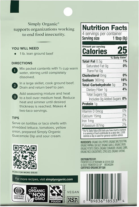 Simply Organic Certified Organic Southwest Taco Seasoning | 1.13 oz | Pack of 3