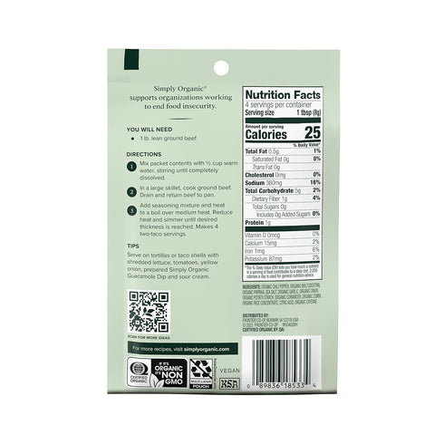 Simply Organic Southwest Taco Seasoning, 1.13 Ounce 12 Pack, Certified Organic, Kosher Seasoning for Tacos, Dips, Burritos