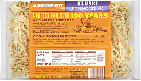 12oz (3 Pack) Manischewitz Kluski Egg Noodles | Homestyle Taste & Texture, Premium Enriched, Low Sodium, No