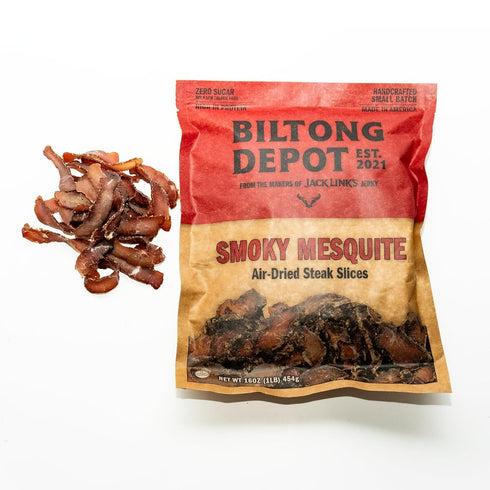 1lb (16oz) Biltong Depot Smoky Mesquite Biltong Slices - | Air-Dried Beef Jerky Snack | High Protein | Paleo and Keto