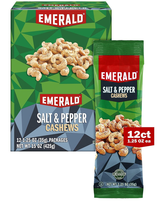 Emerald Nuts Salt and Pepper Seasoned Cashews 12 Ct (1-Pack) | 1.25