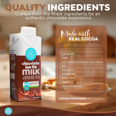 Blue valley dairy farms Yisroel-8 Oz-(24 Pack) Blue Valley Grass-Fed Milk Boxes, Low-fat, Chocolate, Shelf