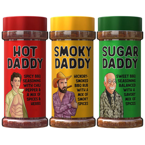 BBQ Rub Dad Gift Set - Sugar Daddy, Hot Daddy, Smoky Daddy, Barbecue Seasoning for Father's Day, Christmas, and