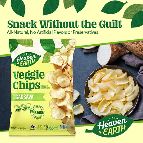 Heaven & Earth Cassava Chips, 5oz (2 Pack) Gluten Free | Non GMO | Low Sodium