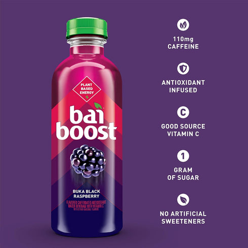 18 oz (Pack 12) Bai Boost Buka Black Raspberry, Antioxidant Infused Beverage, fl bottle