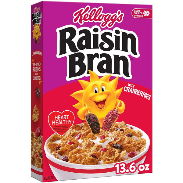 Kellogg's Raisin Bran with Cranberries Breakfast Cereal, Fiber Cereal, Family Breakfast, 13.6oz