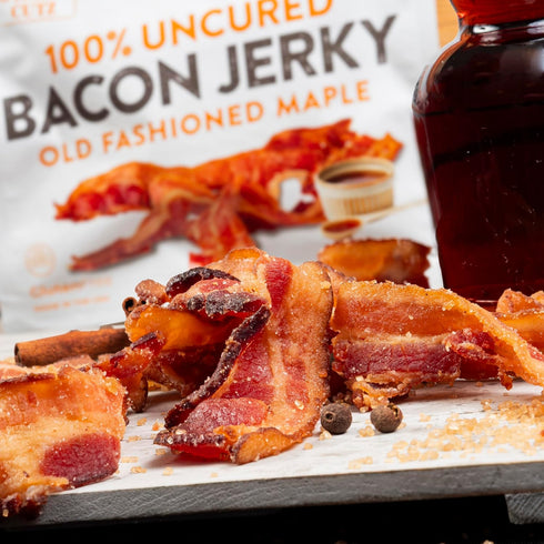 16g (2 Old Fashioned Maple Bacon Jerky, Candied Jerky with Protein Per Bag, Tender & Easy to Chew Fully Cooked Bacon