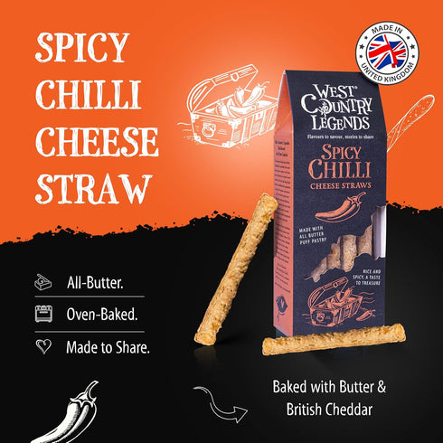 West Country Legends 100g Pack 2 Spicy Chilli Cheese Straws Traditional Cheddar Cheese Straws with a Spicy Kick Oven