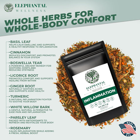 Elephantal Wellness Inflammation 2oz, 20 Premium Herbal Tea | Comfort & Mobility Blend with Turmeric, Boswellia, White