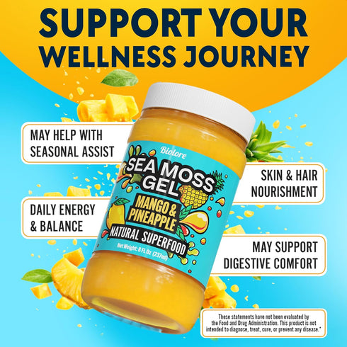 8oz Biolore Sea Moss Gel Mango Pineapple Flavored Superfood with Natural Electrolytes Wildcrafted Mango Jam Sea Moss