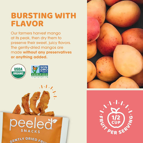 7 Oz (Pack 1) Peeled Snacks Organic Dried Fruit Healthy, Vegan Snacks for On-the-Go Lunch and More Mango