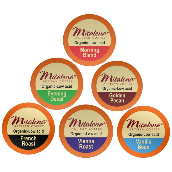 Mitalena Artisan Coffee Variety Pack - 72 Low Acid Organic Coffee Pods,