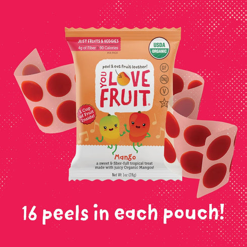 Pack, Pack, 1.0 oz (Pack 12) YOU LOVE FRUIT - MANGO All Natural Fruit Snacks, Healthy Snack Real Fruit! Gluten Free