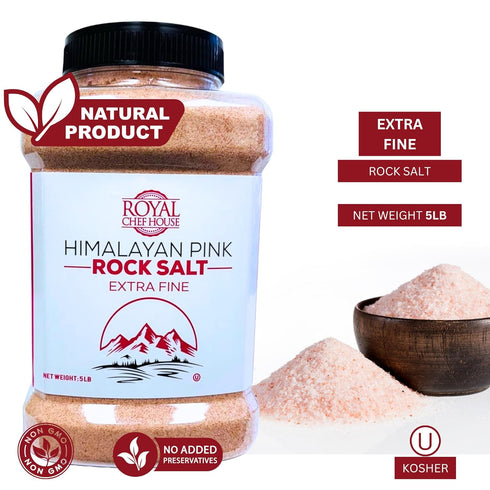 5 lbs 84 RoyalHouse, Himalayan Extra Fine Pink Salt - Extra Fine Bulk in Jar, Pure Gourmet Crystals, Natural - Contains