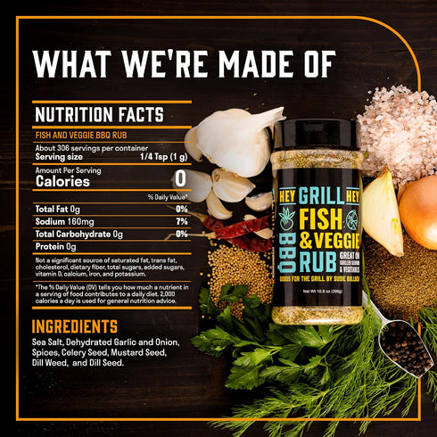 10.8oz Hey Grill Hey | Fish & Veggie Rub | Fish Seasoning | Seafood & Vegetable seasoning | Salmon Rub |Great