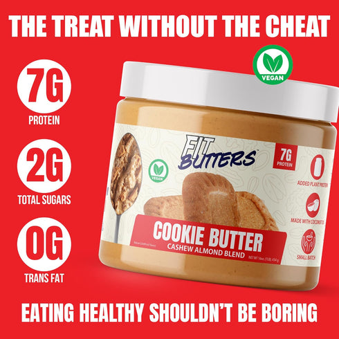 Fit Butters Cookie Butter Cashew Almond Butter Vegan Spread, Added Protein and Coconut Oil, Low Carb, Low Sugar