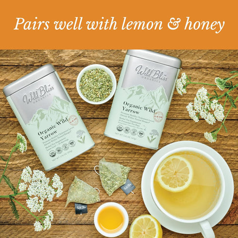 Wild Bliss Organic Yarrow Tea, Caffeine Free Loose Leaf Herbal Tea, 1.76 Ounces, 25 Servings