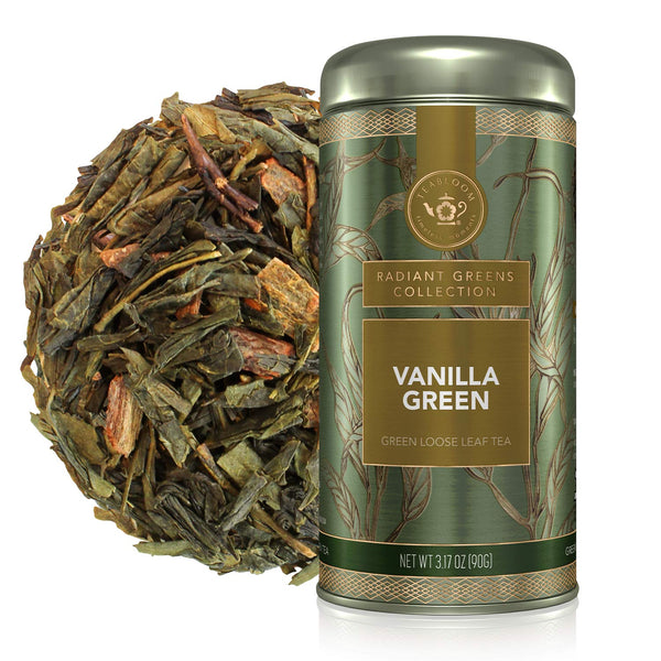 Teabloom Kosher Certified Vanilla Green Tea, Loose Leaf Tea Blend in Reusable Gift Canister, 3.17 oz/90 g