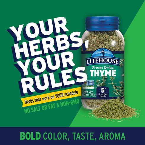 5 0.52 6-Pack Litehouse Freeze Dried Thyme - Substitute for Fresh Thyme, Jar Equal to Thyme Fresh Bunches, Organic