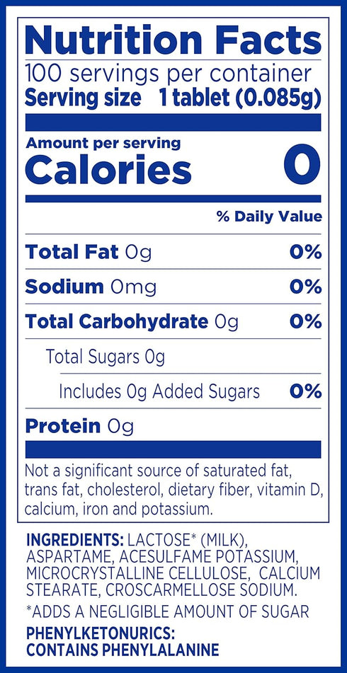 EQUAL 0 Calorie Sweetener Tablets, Sugar Substitute, Aspartame and Acesulfame-K, 100 Ct (Pack of 6)