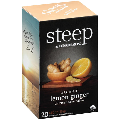 steep by Bigelow Organic Lemon Ginger Herbal Tea, Caffeine Free, 20 Count