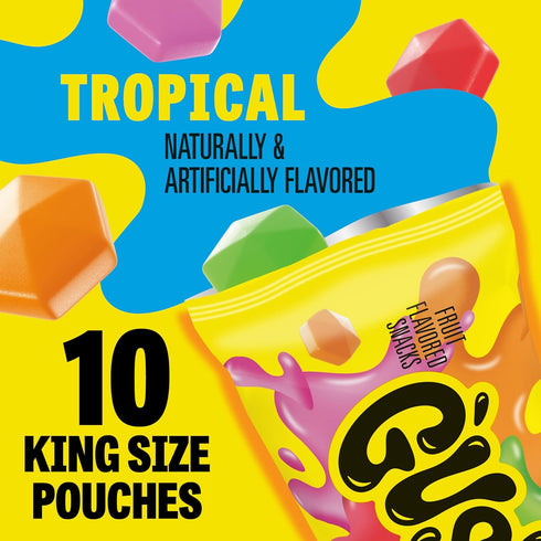 10 19 oz Gushers Fruit Flavored Snacks, King Size Pouches, Tropical Flavor, Ct